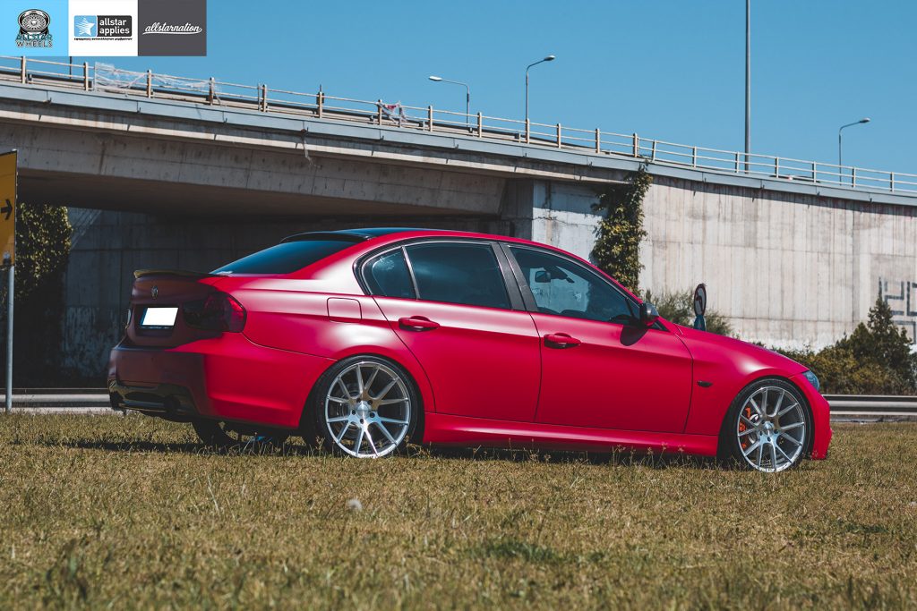 BMW E90 M-Pack - Satin Imperial Red αυτοκόλλητα αλλαγής χρώματος θεσσαλονίκη allstar applies